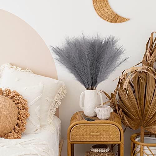 obbsie 50pcs Faux Pampas Grass Grey, 21.6" Short Artificial Pompous Grass Floral Fake Pompas Grass Branches Vase Filler Flower Arrangement for Home Wedding Boho Decor (Pack of 2) - Image 6