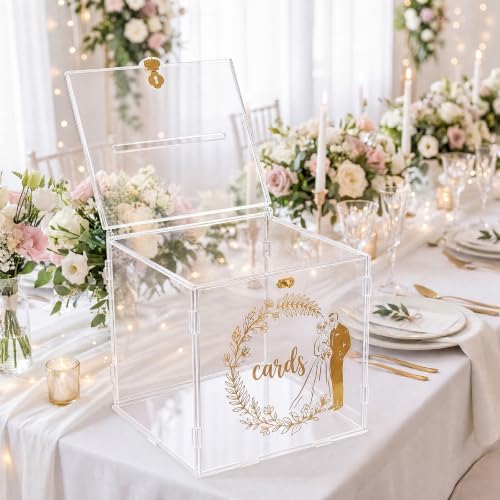 Large Wedding Card Box with Lock, Clear Acrylic Card Box for Wedding Reception, Money Card Holder, Envelope Gift Box, Wedding Card Holder, Party Cards Box for Graduation, Baby Shower,Birthday - Image 3