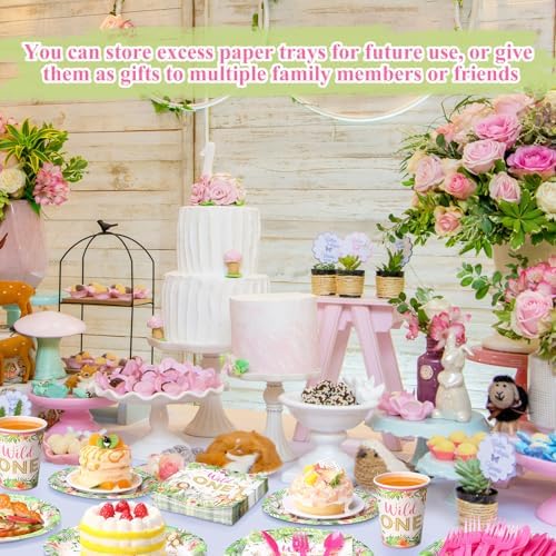 Funnymoom 400 Pcs Wild One Birthday Party Supplies for 50 Guests 1st First Safari Jungle Baby Shower Disposable Plate Napkin Cup Spoon Fork Knives for Girls Animal Party Decoration - Image 4