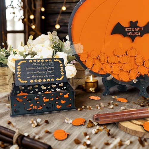 Halloween Wedding Guest Book Alternative, Personalized Pumpkin Drop Frame - Image 2