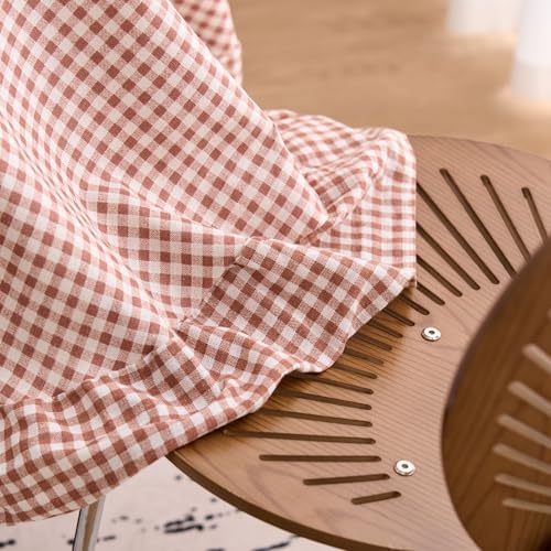vctops Farmhouse Khaki Plaid Ruffle Table Cloth, Boho Cotton Linen Tablecloth, Washable Table Cover for Round Table Baby Shower Kitchen Party Wedding Decor (Khaki,70") - Image 5