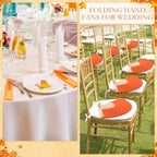 Roowest 50 Pack Paper Folding Fans Bamboo Wedding Favors, Orange - Image 4