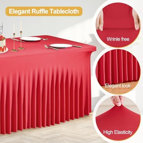 PARTISKY Red Spandex Tablecloth for 8ft Rectangle Tables, Stretchable Table Cover Skirt for Folding Tables Weddings Parties Banquets Events Trade Shows and Dessert Table - Image 3