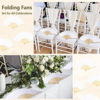 Aodaer White Paper Fan Set 120 Pack Folding Hand Fans with Organza Gift Bags Wooden Storage Box Display Sign and White Ribbon Handheld Fan for Wedding Favors Bridal Shower Party Supplies - Image 6