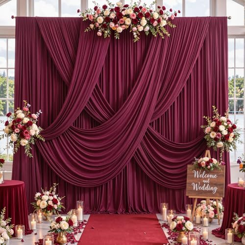 20ft x 10ft Burgundy Backdrop Curtains, Burgundy Drapes for Backdrop Fabric - Image 6
