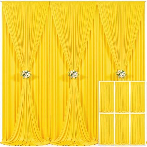6 Panels Yellow Backdrop Curtain for Parties Wrinkle Free Lemon Yellow Photo Curtains Backdrop Drapes Fabric Decoration for Birthday Party Wedding Baby Shower 30ft(W) x 10ft(H) by Tao-GePartyDecorations