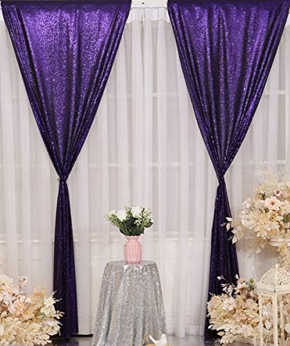 Poise3EHome Purple Sequin Backdrop Curtain,4 Panels 2FTx8FT Glitter Background for Halloween Party Birthday Wedding Christmas Thanksgiving Holiday Festival Decor - Image 2