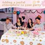 Funnymoom 452 Pcs Groovy Daisy Party Decorations for 50 Guest, Boho Daisy Paper Plates Cups Napkins Tablecloth Cutlery Straws Hippie Tableware Set for Retro Hippie Birthday Baby Shower Party Supplies - Image 6