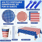 Funnymoom 452 Pcs Patriotic Paper Plates Napkins Cups Set Party Supplies - Image 2