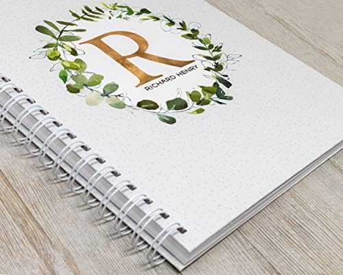 Personalized Baby Journal - Hardcover First Year Album Customized with Baby’s Name & Initial - Prompted Baby Memory Book (Leafy Eucalyptus Initial) - Image 2