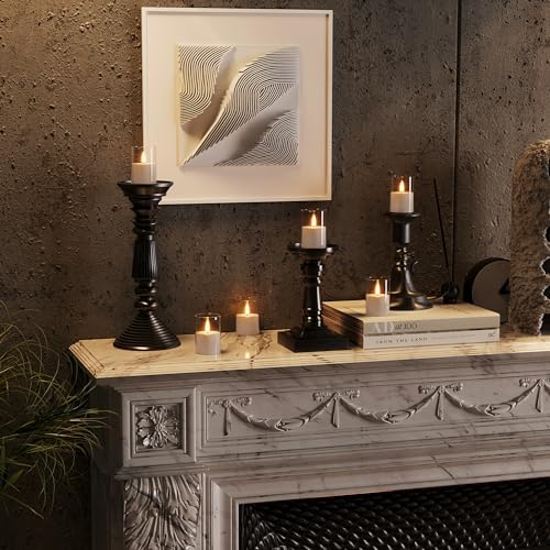 VIODAIM 12Pack Flickering Flameless LED Candles with Timer, Battery Powered - Small Pillar & Votive, Clear (2"X3") - Image 6
