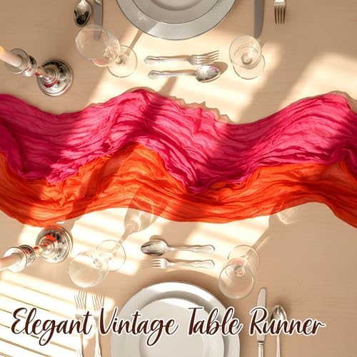 6 Pcs Hot Pink and Orange Cheesecloth Table Runners 118" - Image 3