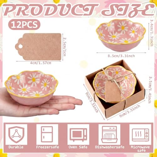 SiliFine 24 Pcs Daisy Party Favors for Guests Small Ceramic Bowl Bulk Gifts Set 3.3 Inch Floral Design Mini Dipping Sauce Dish with Card Box for Bridal Pooja Baby Shower Birthday Guest Gift - Image 2