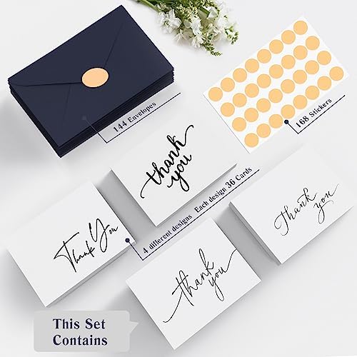 Goefun Thank You Cards with Envelopes 144 Pack Bulk 4×6 Navy Blue - Image 2