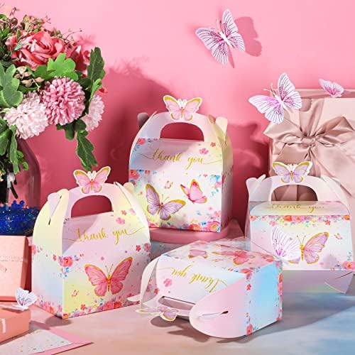 Seajan 48 Pcs Butterfly Boxes Party Favor, Butterfly Candy Treat Goodie Gable Box Pink and Purple Floral Paper Gift Box for Birthday Decorations Baby Shower Wedding Party Supplies - Image 2