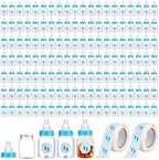 144 Blue Mini Baby Bottles for Baby Shower Favors - Plastic, Vented, Standard Bottle, 5.5 oz, Set of 144 with 500 Stickers - Baby Boy Shower Party Games Decorations by Patscorai