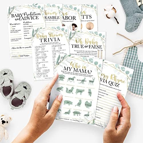 Hadley Designs 50 Greenery Baby Prediction And Advice Cards, Trivia Games, etc., 25 Love or Labor, 25 Baby Animal Matching, Nursery Rhyme Game-8 Double Sided Cards Baby Shower Funny Games - Image 2
