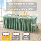 Wish Care Sage Green Polyester Table Clothes for 4 Foot Rectangle Tables, Wrinkle Free Fitted Table Cover with Pleated Ruffle Table Skirt for Birthday Party Wedding Trade Show Event Display - Image 3