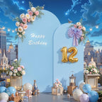 7.2FT & 6FT Arch Backdrop Cover, White & Blue Wedding Arch Covers, Spandex Arch Covers Stretchy Backdrop for Bridal Shower Baby Shower Birthday Decoration - Image 4