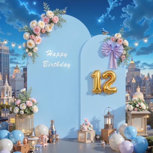 7.2FT & 6FT Arch Backdrop Cover, White & Blue Wedding Arch Covers, Spandex Arch Covers Stretchy Backdrop for Bridal Shower Baby Shower Birthday Decoration - Image 4