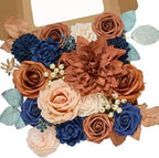 Serwalin Burnt Orange & Navy Artificial Flowers,Fall Flowers for Wedding by Serwalin