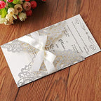 Hosmsua 20x Laser Cut Lace Flora Wedding Invitation Cards with Ribbon Bow and Envelopes 5.12 x 7.3'' Invitation for Bridal Shower Engagement Birthday Graduation Party 20pcs (Sliver Glitter) - Image 4