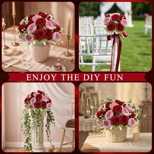 12 Bundles Peonies Artificial Flowers Bulk, Dusty Pink & Burgundy - Image 6