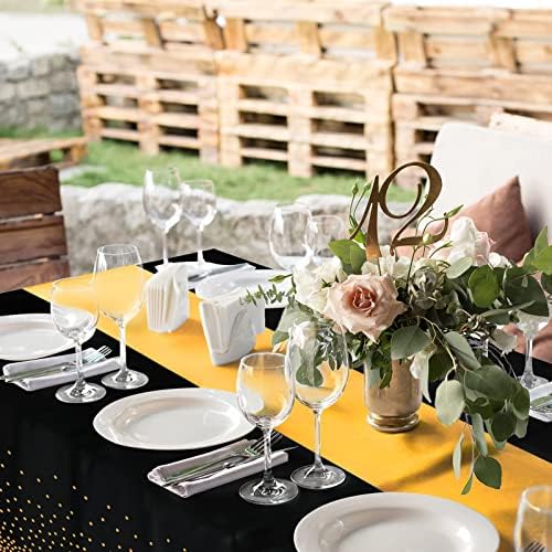16Pack Disposable Plastic Tablecloths and Satin Table Runner Set Black Gold Dot Table Cloth Gold for Graduation Wedding Birthday Baby Shower Anniversary Holiday Party Decorations - Image 7