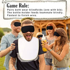 Leinuosen 24 Pcs Baby Shower Blindfold Feeding Game Set Include 6 Plastic Chug Bottles 6 Bib and 12 Eye Mask Blindfold Baby Feeding Bottle Chug Game for Adult Gender Reveal Party Supplies(Milky White) - Image 6