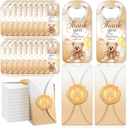 50 Sets Bear Baby Shower Favors Baby Shower Bottle Opener Favors Thank You Handheld Bottle Opener with Wax Sticker Gift Box for Guests Wedding Return Gifts by Unknown