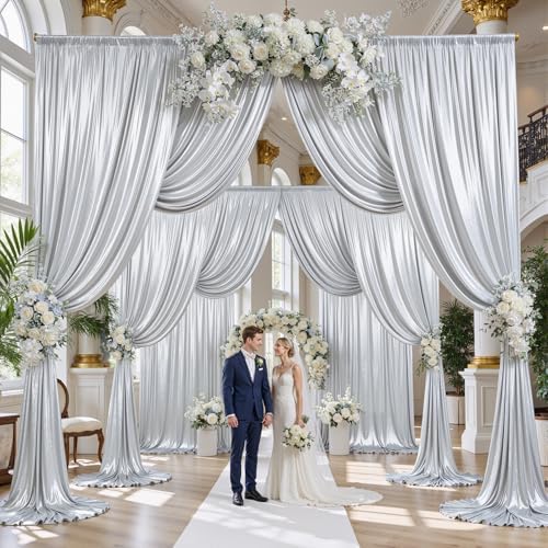 50x15FT Silver Sequin Backdrop Curtain Double Sided by PartyVillage