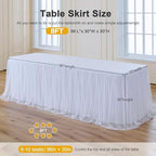 familus 8ft White Spandex Fitted Tablecloth with Tulle Table Skirt - 2-in-1 Structured Tutu Table Cover for Weddings, Trade Shows, Banquets & Sweetheart Tables - Image 3