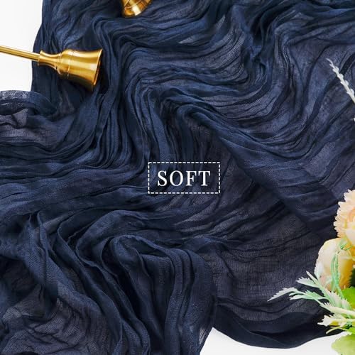 12 Pieces Navy Blue Cheesecloth Table Runners 10FT Gauze Fabric Runner for Tables Boho Table Runner Decoration Rustic Sheer Runner for Wedding Birthday Baby Bridal Shower Party (35 x 120 Inches Long) - Image 4