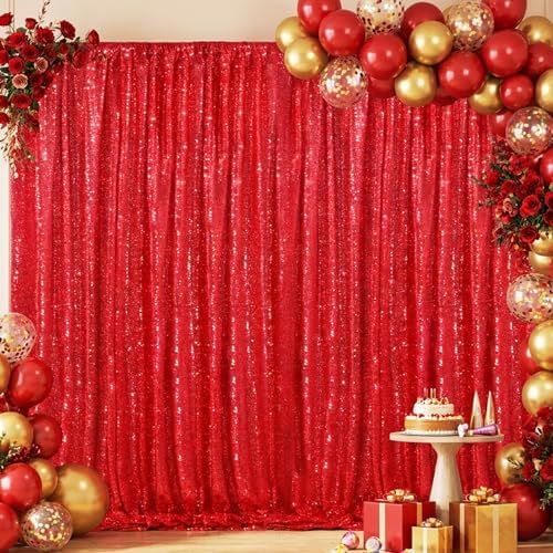 Red Backdrop Curtain for Christmas Party, 6x8FT Sparkly Sequin Fabric - Image 3