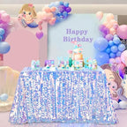 QueenDream Blue Sequin Tablelcoth for Party - 51x47 inch Iridescent Fabric Sparkly Blue Table Cloth for Mermaid Birthday Party Decorations - Image 4