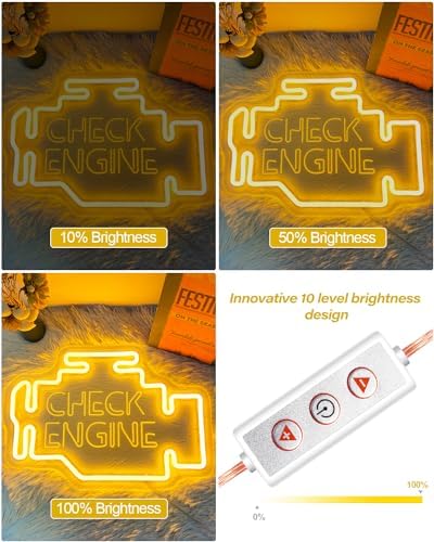 Check Engine Neon Sign for Wall decor, Dimmable Car LED Wall Sign with USB Powered for Garage, Workshop, Man Cave Auto Repair Shop - Image 2