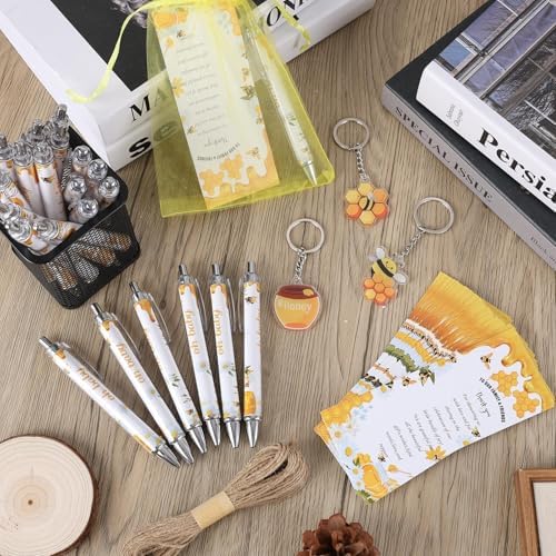 145 Pieces Bee Baby Shower Favors for Guest Honeycomb Ballpoint Pens and Keychains Gifts Bulk Retractable Honey Baby Shower Party Pens Gender Reveal Greeting Cards Souvenirs Prizes - Image 4