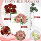 12 Bundles Peonies Artificial Flowers Bulk, Dusty Rose & Terracotta - Image 2