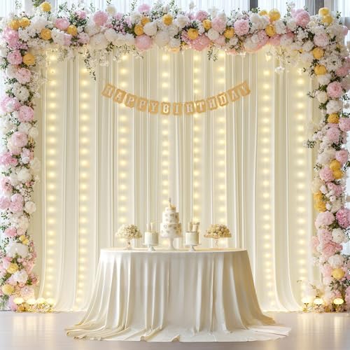 10x10ft Beige Backdrop Curtains with Lights Photo Drapes Wrinkle Free Fabric Backdrop Curtain for Wedding Birthday Party Baby Shower Bridal Shower Home Party Background Decorations - Image 3