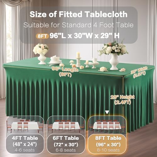 Shillance 2 Packs Green Spandex Table Clothes for 8 Foot Rectangle Table, Spandex Table Covers 8FT Stretch Table Skirts Wrinkle Free Fitted Table Cloth for Easter, Event, Wedding, Banquet & Parties - Image 3