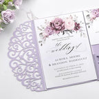 50PCS Purple Laser Cut Wedding Invitations with Envelopes and RSVP Cards - Image 3