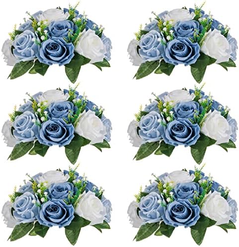 NUPTIO Flower Balls Wedding Table Centerpieces, Dusty Blue & White Roses by Nuptio