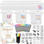 Bibs Bodysuits Baby Shower Game Sign Set Newborn Onesies Feeder Gift Fabric Marker Stencils Kit by Aisharery