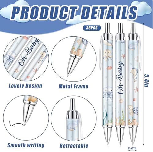289 Pieces Under the Sea Baby Shower Favors for Guest Ocean Animal Ballpoint Pens and Keychains Gifts Bulk Retractable Baby Shower Pens Gender Reveal Greeting Cards Souvenirs Prizes Party Supplies - Image 2