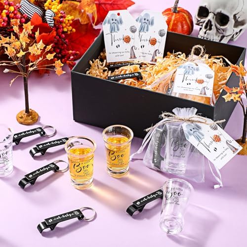 50 Sets Baby Shower Favors Shot Glasses Keychain Gifts, Boo, Black - Image 5