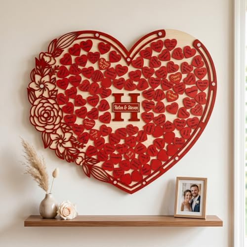Personalized Wedding Guest Book Alternative Wooden Drop Box Heart Chips - Image 4