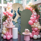 Retro Peacock Arch Backdrop Cover 7.2 FT, Blue Hydrangea Watercolor Vintage Wedding Arch Cover Stretchy Backdrop Stands Covers for Birthday Party Ceremony Banquet Decor - Image 5
