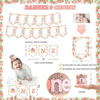 130 PCs One Sweet Peach Birthday Decorations, Fiesec Peach 1st Party Decorations Backdrop Balloon Garland Leaves Monthly Photo Highchair Banner Cake Topper Box Cutout Crown Poster Pastel Peach - Image 3