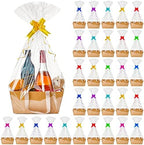 Tuanse 30 Pcs Basket for Gift Empty DIY Bulk Gift Basket Kit with Handle Kraft Cardboard Tray with 30 Bag 30 Bow Market Tray for Wedding Party, Brown, 12.6 x 9.8 x 5.9 in by Tuanse