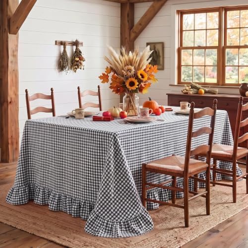 Eternal Beauty Gingham Ruffled Tablecloth Black White 60x120 Farmhouse by EternalBeauty
